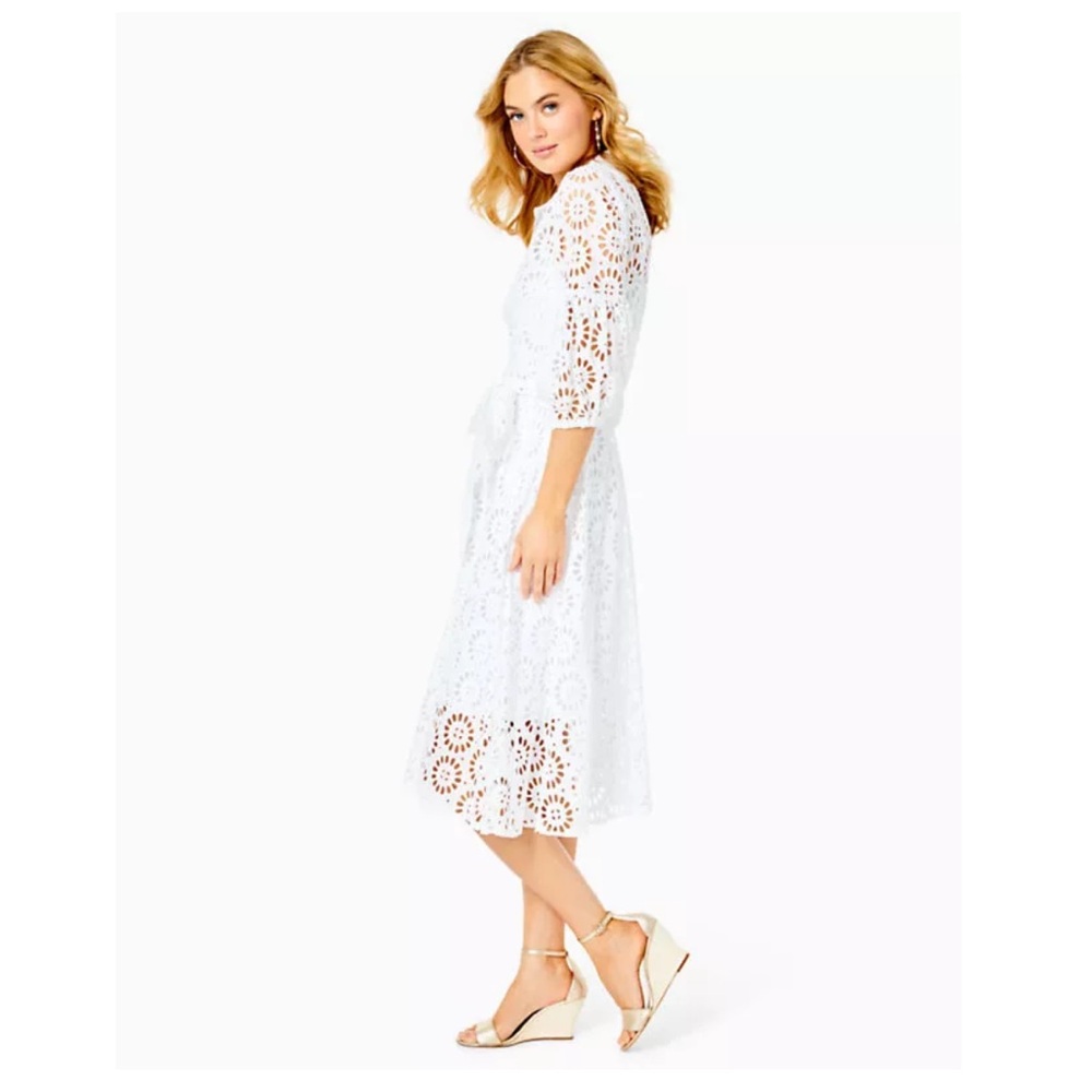 EUC Lily Pulitzer Mialynn white eyelet midi dress size 2 in resort white